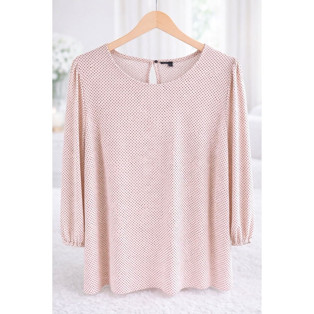 Adrianna Papell Office Popover Top Blush Pink Black‎ Dots Size 3x Career